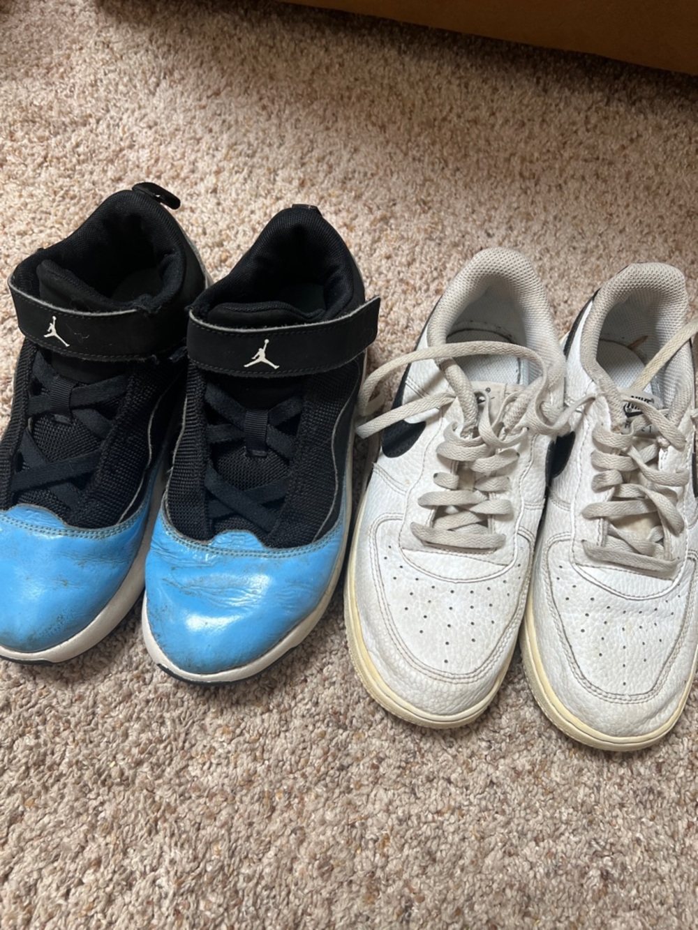 Jordan Black and Blue High-Top Sneakers and Nike white sneakers size 2